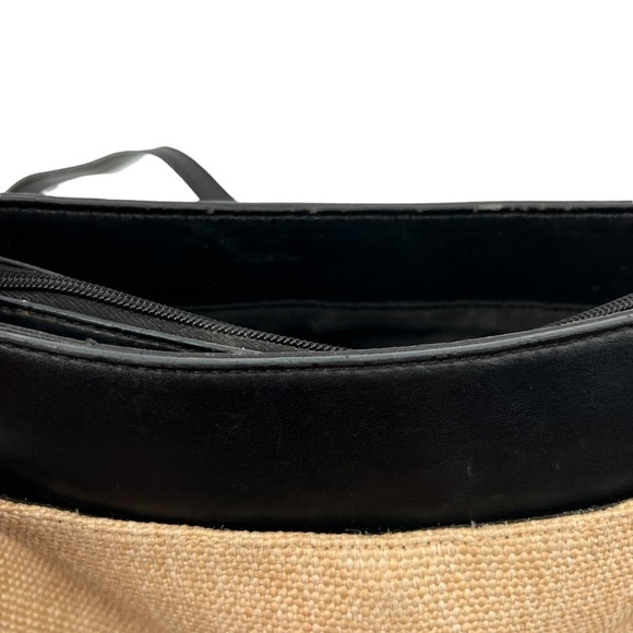 Etienne Aigner Black Tan Jute Adjustable Strap Shoulder Bag Purse - Picture 11 of 11